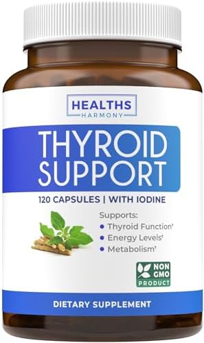 Thyroid Support with Iodine (Non-GMO) Improve Your Energy & Mood - Metabolism Booster for Weight Loss - Thyroid Health Supplement for Women and for Men - Ashwagandha, Zinc, B12 Complex - 60 Capsules (Капсулы) Healths Harmony