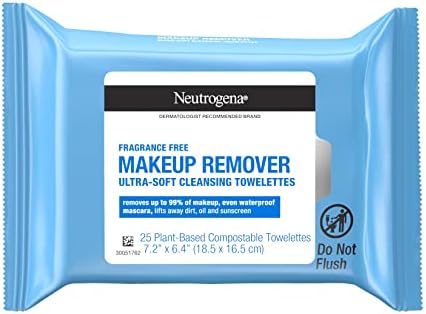 Neutrogena Fragrance-Free Makeup Remover Wipes, Daily Facial Cleanser Towelettes, Gently Removes Oil & Makeup, Alcohol-Free Makeup Wipes, 25 ct Neutrogena