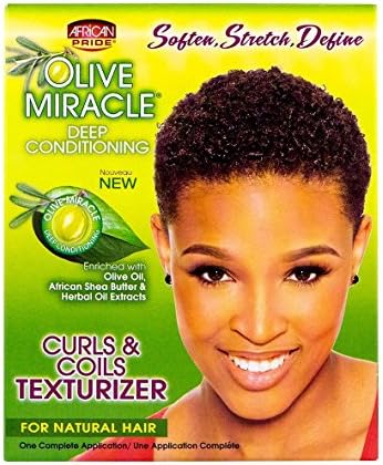 African Pride Olive Miracle Curls & Coils Texturizer - Contains Aloe Vera, Castor Oil & Biotin to Condition & Define Hair, Protect, 1 Kit African Pride