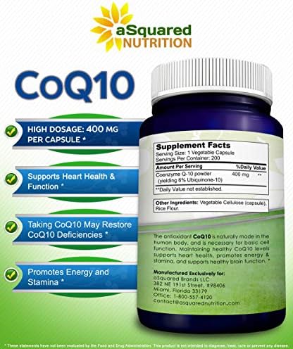 aSquared Nutrition CoQ10 (400mg Max Strength, 100 Veggie Capsules (Капсулы на растительной основе)) - High Absorption Coenzyme Q10 Powder (Порошок) - Ubiquinone Supplement Pills, Extra Antioxidant CO Q-10 Enzyme Vitamin Tablets (Таблетки), Coq 10 400 mg ASquared Nutrition