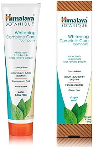 Himalaya Botanique Whitening Complete Care Toothpaste, Teeth Whitening, Fights Plaque, Fluoride Free, No Artificial Flavors, SLS Free, Cruelty Free, Foaming, Simply Mint Flavor, 5.29 Oz, 2 Pack Himalaya