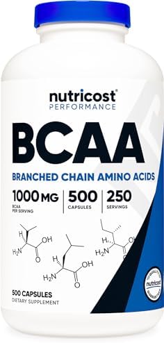 Nutricost BCAA 1000mg, 500 Capsules (Капсулы) (250 Serv), 2:1:1 Branched Chain Amino Acids (500mg of L-Leucine, 250mg of L-Isoleucine and L-Valine) (2 Bottles) Nutricost