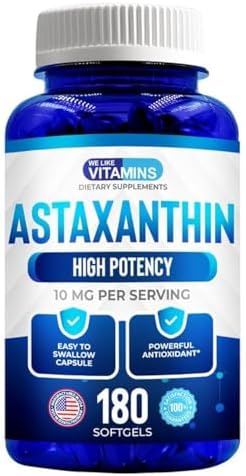 We Like Vitamins Astaxanthin 10mg Softgel - Highly Potent Astaxanthin Supplements from Haematococcus Pluvialis - Improves Eye, Joint, Skin Health & Energy Levels - 60 Count, 2 Month Supply We Like Vitamins