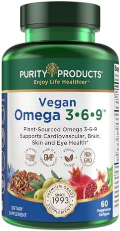 Purity Products Omega 3-6-9 Vegan and Vegetarian Omega Formula - “5 in 1” Essential Fatty Acid Complex - Scientifically Formulated Plant-Based Omega 3 6 9 Essential Fatty Acids (EFA) - from (60) Purity Products