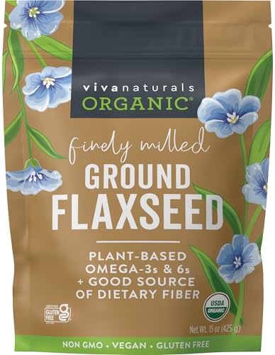 Viva Naturals Organic Ground Flaxseed - Premium Quality Plant-Based Protein and Vegan Omega 3 with Fiber, Perfect for Smoothies, Finely Milled Flaxseed 30 oz (Унции) (850 g) Viva Naturals