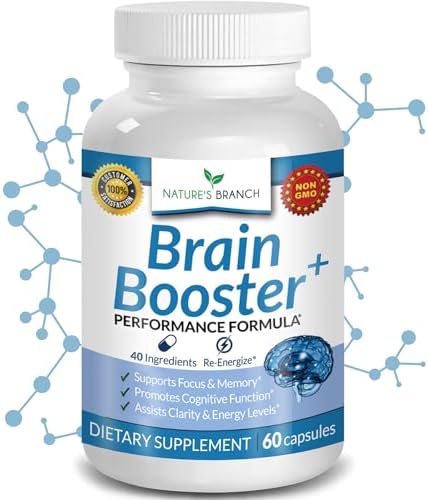 40-in-1 Brain Booster Supplement For Focus, Memory, Clarity, Energy | Advanced Vitamins Plus eBook | For Men & Women, Cognitive Function Nootropic Support with DMAE, Brain Health Formula | 60 Capsules (Капсулы) Nature's Branch