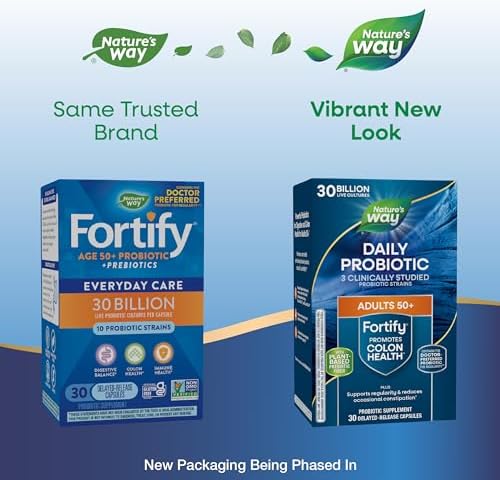 Nature's Way Fortify 50+ Daily Probiotic for Men and Women, 30 Billion Live Cultures, Colon, Digestive, and Immune Health Support* Supplement, 30 Capsules (Капсулы) (Packaging May Vary) Nature's Way