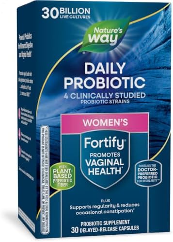 Nature's Way Fortify Daily Probiotic for Women, 30 Billion Live Cultures, 10 Strains, Prebiotics, Supports Digestive & Immune Health*, No Refrigeration Required, 30 Capsules (Капсулы) (Packaging May Vary) Nature's Way