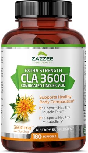 Zazzee High Potency CLA 3600, 180 Softgels (Мягкие капсулы), 3600 mg per Serving (Порция), Conjugated Linoleic Acid from Safflower Oil, Concentrated and Standardized, 60 Day Supply, Non-GMO and Made in The USA Zazzee