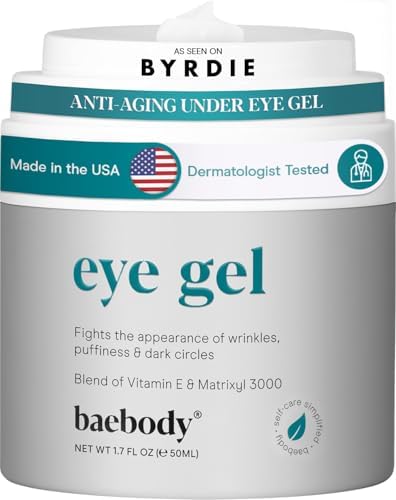 Baebody Critically Acclaimed Travel Size Eye Gel, Under Eye Cream for Dark Circles and Puffiness, with Peptide Complex & Soothing Aloe, 0.5 Fl Oz Baebody