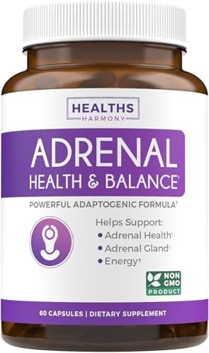 Adrenal System Support & Cortisol Manager (2 Month Supply) Powerful Ashwagandha & L-Tyrosine Fatigue Supplement - Maintain Balanced Cortisol Levels, Health, & Stress Relief - Non-GMO - 60 Capsules Healths Harmony