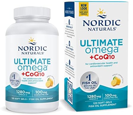 Nordic Naturals Ultimate Omega + CoQ10, Lemon - 60 Soft Gels - 1280 mg Omega-3 + 100 mg CoQ10 - Heart Health, Cellular Energy, Antioxidant Support - Non-GMO - 30 Servings Nordic Naturals