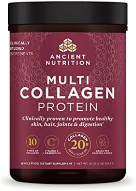 Ancient Nutrition Collagen Powder (Порошок) Protein with Probiotics, Multi Collagen Protein with Vitamin C, Hydrolyzed Collagen Peptides Supports Skin and Nails, Gut Health (40 Servings (Порции), Unflavored (Без вкуса)) Ancient Nutrition