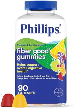 Phillips’ Fiber Good Gummies (Жевательные конфеты), Prebiotic Fiber Supplement with Inulin Soluble Fiber for Adults and Children, Fruit Flavored Daily Fiber Gummies, 4g of Fiber Per Serving (Порция) , 90 Count Phillips'