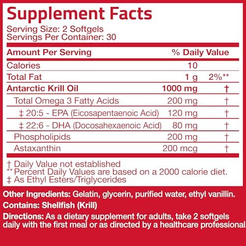 Bronson Antarctic Krill Oil 1000 mg with Omega-3s EPA, DHA, Astaxanthin and Phospholipids 120 Softgels Bronson