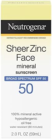 Neutrogena Sheer Zinc Oxide Mineral Sunscreen Stick with Vitamin E, Broad Spectrum SPF 50+ & UVA/UVB Protection, Water Resistant & Residue-Free Application, Paraben-Free, Dye-Free, 1.5 oz Neutrogena