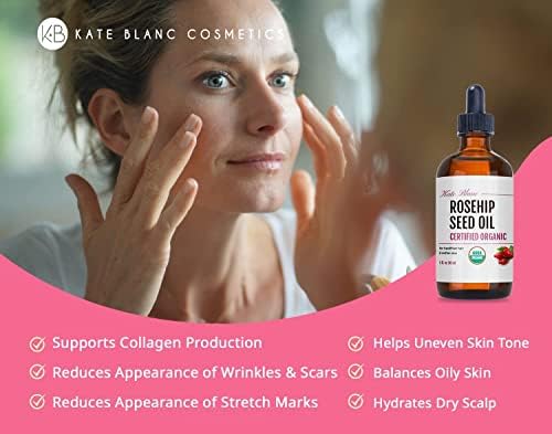 Kate Blanc Cosmetics Rosehip Oil for Face with Jade Gua Sha Stone (1oz, Organic, Pure, Cold Pressed) Rosehip Seed Face Oil for Gua Sha Massage Kate Blanc Cosmetics