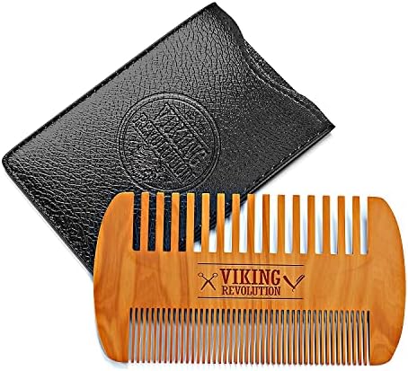 Viking Revolution Wooden Beard Comb & Case, Dual Action Fine & Coarse Teeth, Perfect for use with Balms and Oils, Top Pocket Comb for Beards & Mustaches (2 Pack) Viking Revolution