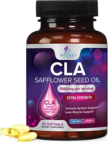 Conjugated Linoleic Acid CLA 1560mg - Extra Strength CLA Supplement Pills - Improve Body Composition & Lean Muscle Tone, Metabolism & Energy - Nature's Safflower Capsules (Капсулы), Non-GMO - 60 Softgels (Мягкие капсулы) Nature's Nutrition