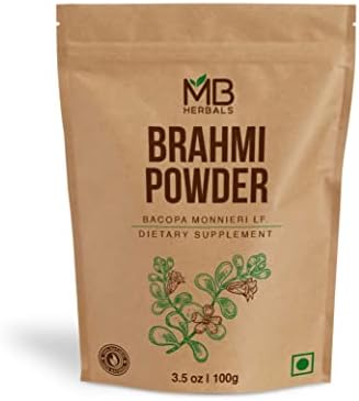 MB Herbals Pure Brahmi Powder 100g | 3.5 oz | 100% Pure Bacopa monnieri Powder | Promotes Hair Growth MB Herbals