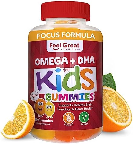 Feel Great Vitamin Co. Complete DHA Gummies (Жевательные конфеты) for Kids | with Omega 3 6 9 + DHA, Vitamin C | Supports Healthy Brain Function, Vision & Heart Health | Gluten Free, Vegetarian | 60 Gummies The Feel Great Vitamin Company