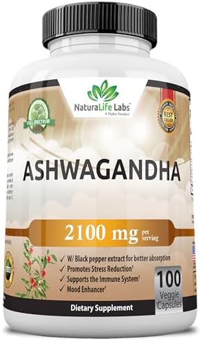 Organic Ashwagandha 2,100 mg - 100 Veggie Capsules (Капсулы на растительной основе) Pure Organic Ashwagandha Powder (Порошок) and Root Extract - Stress Relief, Mood Enhancer NaturaLife Labs A Higher Standard