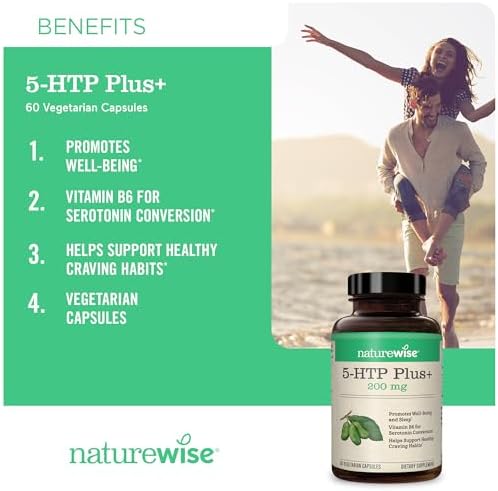 NatureWise 5 HTP 100mg, 5 HTP Supplement w/Vitamin B6, from Griffonia Seeds - Mood Support Supplement, Natural Sleep Aids for Adults - Delayed Release Capsule, Vegan - 120 Count[2-4 Month Supply] NatureWise