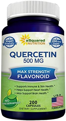 aSquared Nutrition Quercetin 500mg Supplement - 200 Capsules (Капсулы) - Quercetin Dihydrate to Support Cardiovascular Health - Max Strength Powder (Порошок) Complex Pills to Help Improve Immune Response ASquared Nutrition