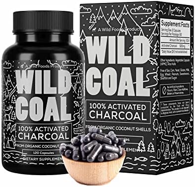 Wild Foods Activated Charcoal Capsules (Капсулы) | 100% Organic Coconut Shells Active Tablets (Таблетки) for Bloating & Hangover | Lab Tested & Non-GMO Detox Pills | Made in USA (120 Capsules) Wild Foods