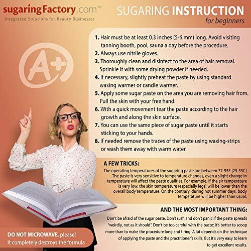 Sugaring Paste Hair Removal Hard Sugar Wax Kit - Luxury Home & Brazilian Bikini Sugar Paste for Body, Organic Depilation Made in USA, 12 oz - For Women and Men Sugaring Factory