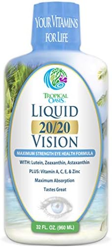 Liquid (Жидкость) 20/20 Vision - Eye Vitamin Formula w/20mg Lutein, 4mg Zeaxanthin, 4mg Astaxanthin for Vision Support –Max Absorption- Great Taste & No Pills to Swallow– 32 Serv, 32oz Tropical Oasis