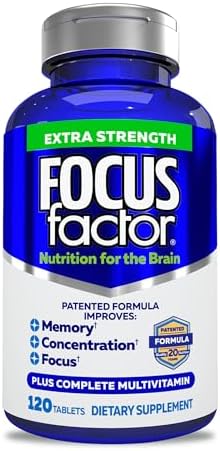 Focus Factor Adults Extra Strength, 120 Count - Brain Supplement for Memory, Concentration and Focus - Complete Multivitamin with DMAE, Vitamin D, DHA - Trusted Health Vitamins Focus Factor