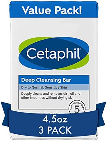 Cetaphil Bar Soap, Deep Cleansing Face and Body Bar, Pack of 3, For Dry to Normal, Sensitive Skin, Soap Free, Hypoallergenic, Paraben Free, Fragrance Free, Removes Makeup, Dirt and Oil Cetaphil