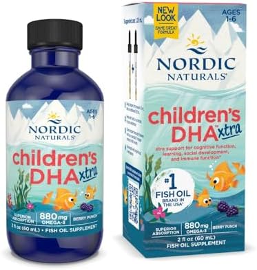 Nordic Naturals Children’s DHA Xtra, Berry Punch - 2 oz (Унции) for Kids - 880 mg Total Omega-3s with EPA & DHA - Cognitive & Immune Function, Learning, Social Development - Non-GMO - 48 Servings (Порции) Nordic Naturals