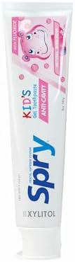 Spry Xylitol Toothpaste for Kids 5oz. Fluoride Free Toothpaste, Teeth Whitening Kids Toothpaste with Xylitol, Natural Breath Freshening, Mouth Moisturizing Ingredients, Bubble Gum (Pack of 1) Spry