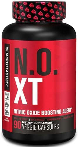 Jacked Factory N.O. XT Nitric Oxide Supplement with Nitrosigine L Arginine & L Citrulline for Muscle Growth, Pumps, Vascularity, & Energy - Extra Strength Pre Workout Muscle Builder - 90 Veggie Pills Jacked Factory