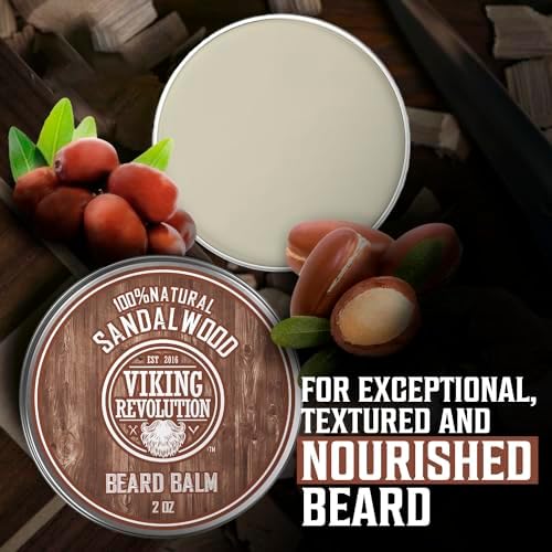 Viking Revolution Sandalwood Beard Balm - Beard Butter with Argan Oil, Beard Softener for Men with Jojoba Oil - Beard Moisturizer for Men with Beeswax - Beard Wax for Men (2oz, 1 Pack) Viking Revolution