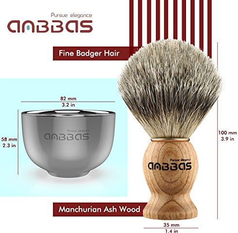 Anbbas Shaving Brush Set for Men 3in1 Vegan Style Synthetic Badger Hair Shaving Brushes, Stainless Steel Shaving Stand + Bowl Perfect for Wet Close Shave Anbbas