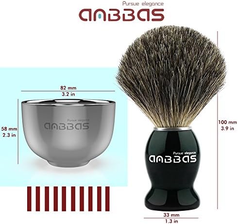 Anbbas Pure Badger Hair Shaving Brush and Bowl with Black ABS Wall Mounted Holders for Soap Bowl and Brush 4IN1 Shaving Set for Men Close Shave Anbbas