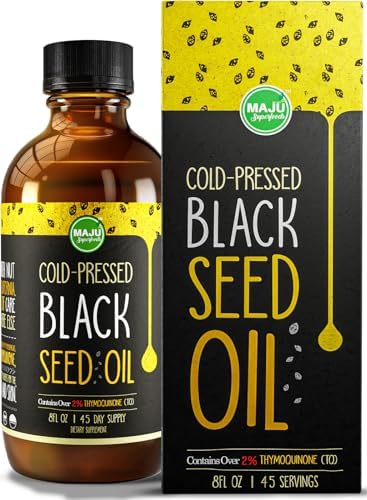 MAJU Black Seed Oil - 3 Times Thymoquinone, Cold-Pressed, 100% Turkish Black Cumin Seed Oil, Liquid Pure Blackseed Oil, Glass Bottle, 8 oz Maju Superfoods