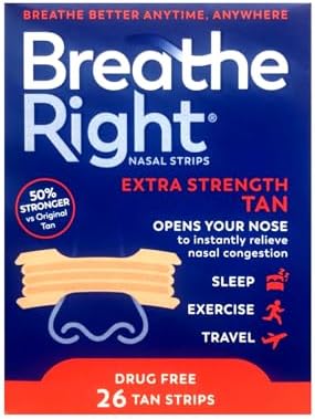 Breathe Right Nasal Strips to Stop Snoring, Drug-Free, Extra Tan, 78 Count (26 Each, Pack of 3) Breathe Right