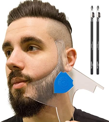 Aberlite ClearShaper 2.0 - Beard Shaper Kit w/Two Barber Pencils - Premium Shaping Tool - 100% Clear | Many Styles - The Ultimate Beard/Hair Lineup (US Patent) - Beard Stencil Guide Template Outliner Aberlite