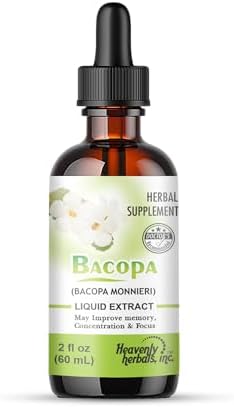 Bacopa Drops (Капли) -Improves Memory Concentration, Focus - Bacopa Monnieri Extract | Brain Supplement Memory Supplement Cognitive Enhancement | Herbal Remedy 2.0 fl oz (Жидкие унции) - WellnessHerbs Ships from USA. Heavenly Herbals, Inc.