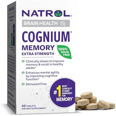 Cognium Extra Strength 200 мг для улучшения памяти: Гидролизат шелкового белка, 60 таблеток для поддержки здоровья мозга Natrol