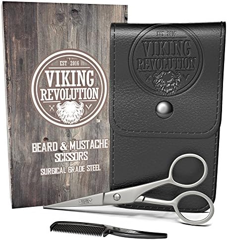 Viking Revolution - Beard and Mustache Scissors w/Comb and Synthetic Leather Case Professional Sharp Surgical Grade Steel for Trimming, Grooming, Cutting Mustache, Beards & Eyebrows Hair Viking Revolution