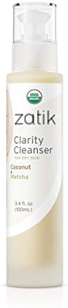 Zatik Naturals - Clarity Cleanser with Coconut Milk and Matcha, USDA Organic, for Dry Skin, Vegan Non-GMO, Gluten Free, Soy Free, Alcohol Free, pH Balanced, Biodegradable, 3.4 fl oz,100ml Zatik