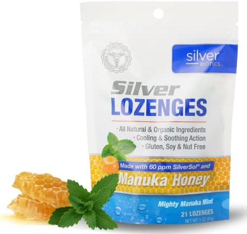 Silver Biotics Colloidal SIlver Lozenges | 60 PPM Ag₄O₄ SilverSol | Immune Support + Throat Soothing Lozenges | Manuka Honey | 21 Count American Biotech Labs