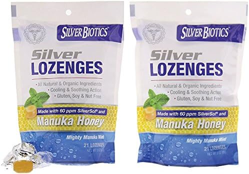 American Biotech Labs Silver Biotics Silver Lozenges w/60ppm SilverSol and Manuka Honey, Mighty Manuka Mint (21 Count) (2 Pack) American Biotech Labs