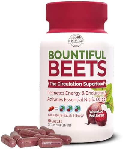 COUNTRY FARMS Bountiful Beets Capsules (Капсулы), Wholefood Beet Extract Superfood, Natural Nitric Oxide Booster, Beet Root Powder (Порошок), Circulation and Immune Support, 90 Count, 90 Servings (Порции) Country Farms