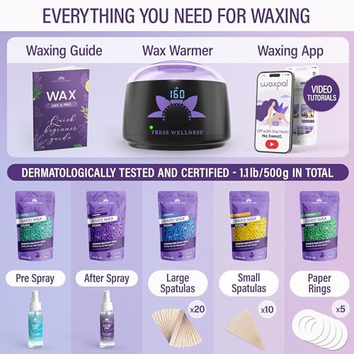 Tress Wellness Waxing Kit for Brazilian Wax - Easy to Use - For Sensitive Skin - Digital Display, Blue Water Tress Wellness